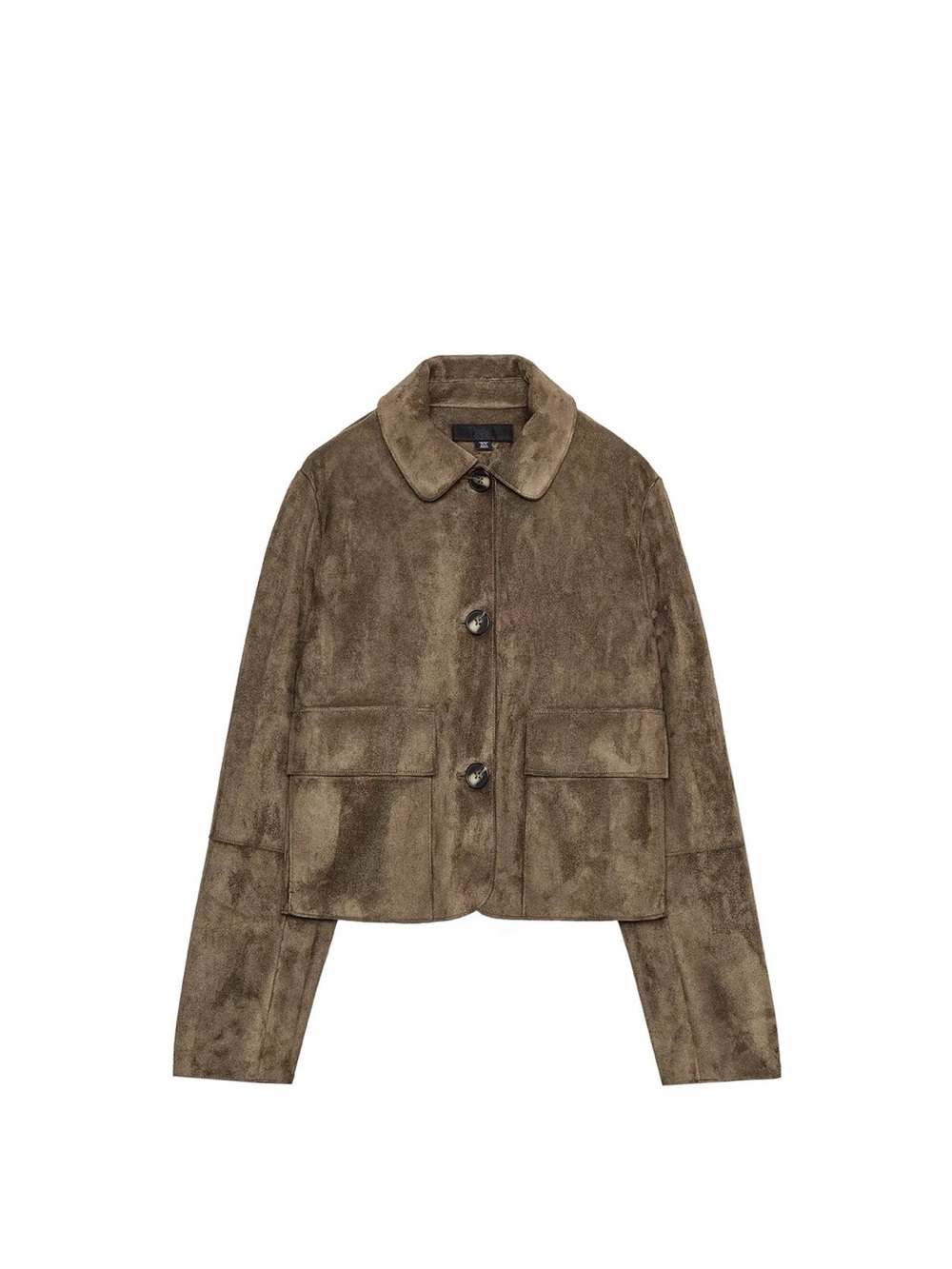 Zara Short Faux Suede Jacket in Khaki - XL